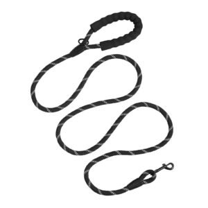 rope dog leash, 6ft heavy duty dog leash with comfortable padded handle, strong nylon thick leash with reflective threads, dog walking and training leash, for medium large dogs (1/2 in, black)