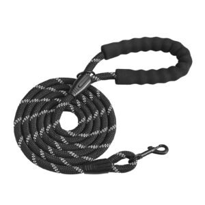 rope dog leash, 6ft heavy duty dog leash with comfortable padded handle, strong nylon thick leash with reflective threads, dog walking and training leash, for medium large dogs (1/2 in, black)