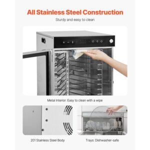 rotary food dehydrator machine, 12 stainless steel trays, 800w electric food dryer with adjustable temperature & 24 hour timer, freeze dryer for jerky, meat, fruit, vegetables, herbs, dog treats