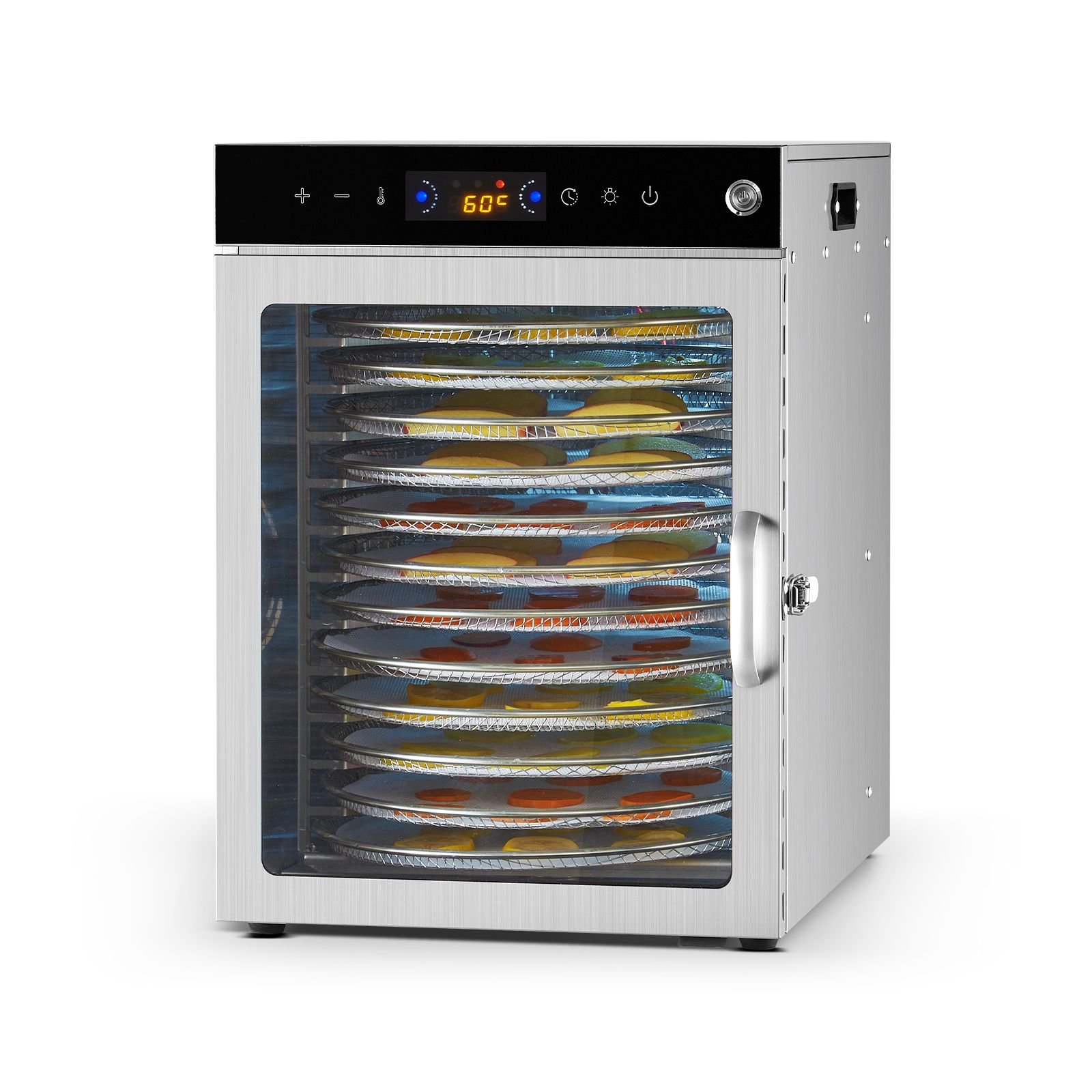 rotary food dehydrator machine, 12 stainless steel trays, 800w electric food dryer with adjustable temperature & 24 hour timer, freeze dryer for jerky, meat, fruit, vegetables, herbs, dog treats