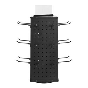 Rotating Pegboard Display Stand, 7.4 x 7.4 x 17 in 4-Sided Spinning Peg Board Display with 24 Hooks, Thickened Cold-Rolled Steel Craft Rack Organizer for Grocery Retail Store Jewelry Shop, Black