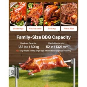 rotisserie grill, ac120v 8 level height electric rotisserie grill kit, bbq grills rotisseries kit with 132 lbs load capacity, 38w motor, stainless steel automatic grilling kits for parties