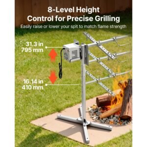 rotisserie grill, ac120v 8 level height electric rotisserie grill kit, bbq grills rotisseries kit with 88 lbs load capacity, 38w motor, stainless steel automatic grilling kits for parties