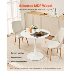 round dining table, 31.5 in wood table for 2 4 person, modern circle furniture, leisure coffee office tables with pedestal base in tulip design, for home kitchen living room, white(only table)