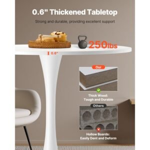round dining table, 31.5 in wood table for 2 4 person, modern circle furniture, leisure coffee office tables with pedestal base in tulip design, for home kitchen living room, white(only table)