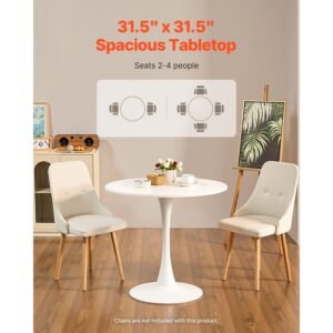 round dining table, 31.5 in wood table for 2 4 person, modern circle furniture, leisure coffee office tables with pedestal base in tulip design, for home kitchen living room, white(only table)
