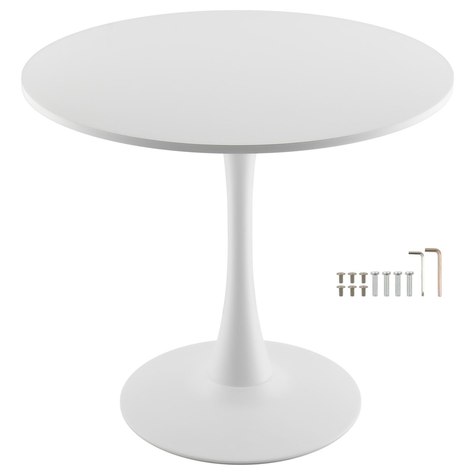 round dining table, 31.5 in wood table for 2 4 person, modern circle furniture, leisure coffee office tables with pedestal base in tulip design, for home kitchen living room, white(only table)