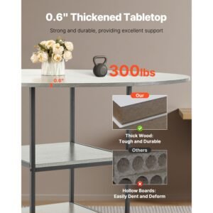 round dining table, 47 inch wood table for 4 6 person, modern circle dinner furniture, leisure tables with storage shelf and metal legs, for home kitchen living room, grey (only table)