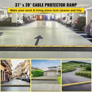 rubber cable guard, 3 channel, 2 x 2.3 in durable cord protection ramp for driveways, 6600 lbs capacity