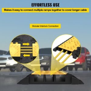 rubber cable guard, 3 channel, 2 x 2.3 in durable cord protection ramp for driveways, 6600 lbs capacity