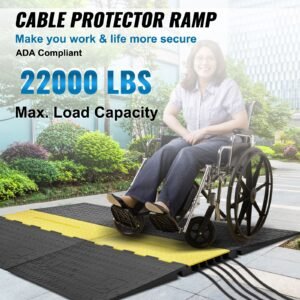 rubber cable guard, 5 channel, 22000 lbs per axle load capacity, durable cord protection ramp with hinged lid for driveway, speed control, and accessibility compliance for both indoor & outdo