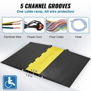 rubber cable guard, 5 channel, 22000 lbs per axle load capacity, durable cord protection ramp with hinged lid for driveway, speed control, and accessibility compliance for both indoor & outdo