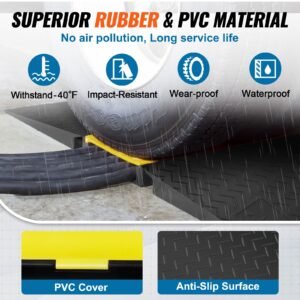 rubber cable guard, 5 channel, 22000 lbs per axle load capacity, durable cord protection ramp with hinged lid for driveway, speed control, and accessibility compliance for both indoor & outdo