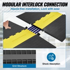 rubber cable guard, 5 channel, 22000 lbs per axle load capacity, durable cord protection ramp with hinged lid for driveway, speed control, and accessibility compliance for both indoor & outdo