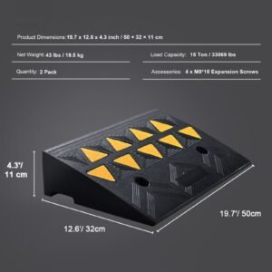 rubber curb ramp 2 pack, 4.3" rise height heavy duty 33069 lbs/15 t capacity threshold ramps, driveway ramps with stable grid structure for cars, wheelchairs, bikes, motorcycles