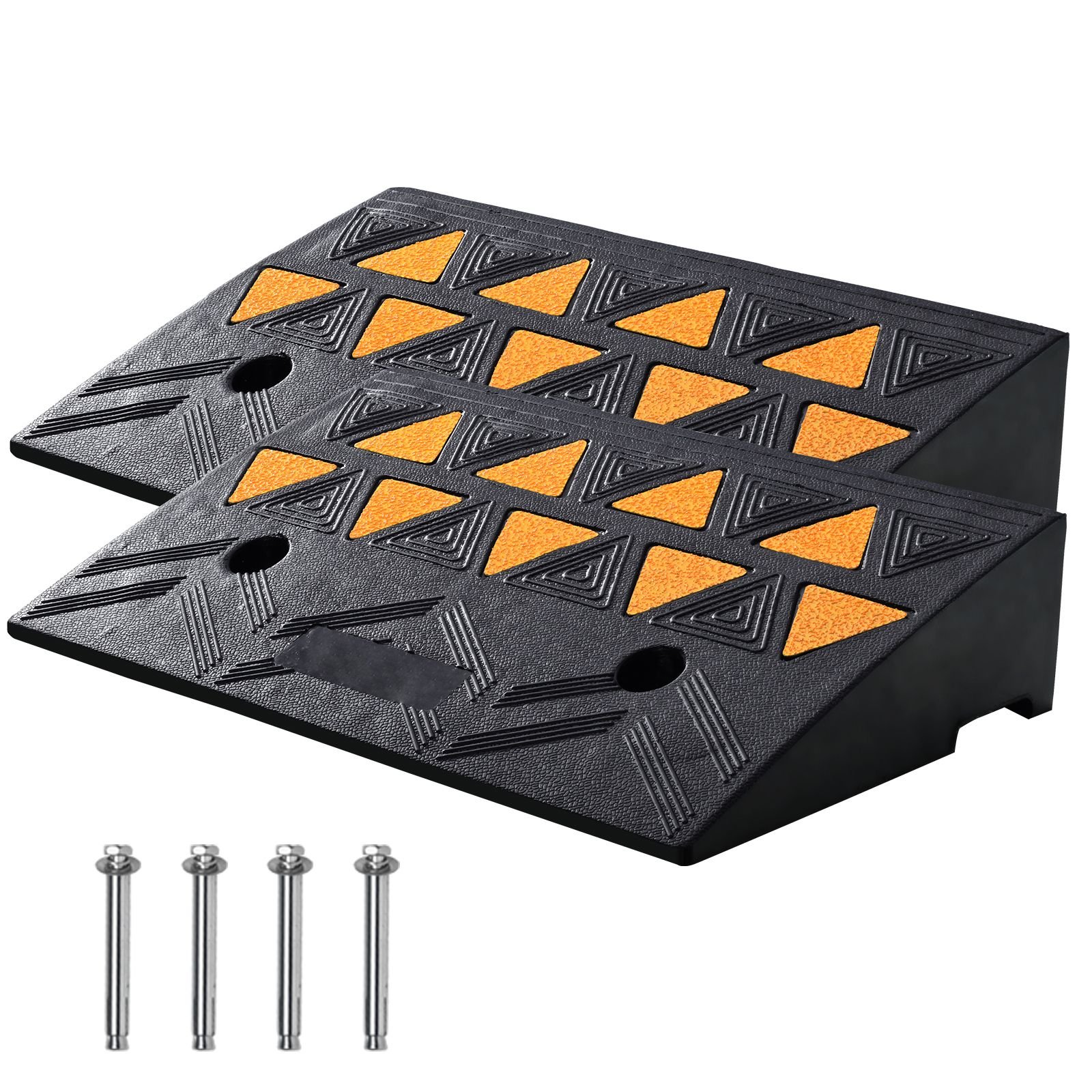 rubber curb ramp 2 pack, 4.3" rise height heavy duty 33069 lbs/15 t capacity threshold ramps, driveway ramps with stable grid structure for cars, wheelchairs, bikes, motorcycles