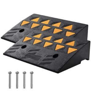 rubber curb ramp 2 pack, 5" rise height heavy duty 33069 lbs/15 t capacity threshold ramps, driveway ramps with stable grid structure for cars, wheelchairs, bikes, motorcycles