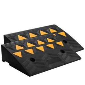 rubber curb ramp 2 pack, 5" rise height heavy duty 33069 lbs/15 t capacity threshold ramps, driveway ramps with stable grid structure for cars, wheelchairs, bikes, motorcycles