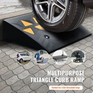 rubber curb ramp 2 pack, 5" rise height heavy duty 33069 lbs/15 t capacity threshold ramps, driveway ramps with stable grid structure for cars, wheelchairs, bikes, motorcycles
