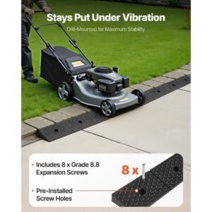 rubber curb ramp, 33069 lbs load capacity, 2 inches rise height heavy duty rubber threshold ramp with drainage tank for wheelchairs, strollers, motorcycles, cars, lawn mowers & trailers, 2 pack