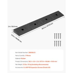 rubber curb ramp, 33069 lbs load capacity, 2 inches rise height heavy duty rubber threshold ramp with drainage tank for wheelchairs, strollers, motorcycles, cars, lawn mowers & trailers, 2 pack