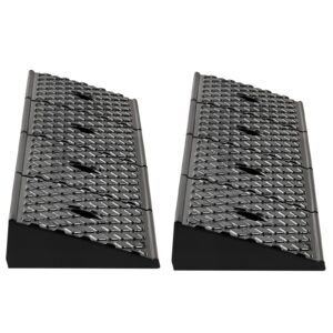 rubber curb ramp, 33069 lbs load capacity, 2 inches rise height heavy duty rubber threshold ramp with drainage tank for wheelchairs, strollers, motorcycles, cars, lawn mowers & trailers, 2 pack