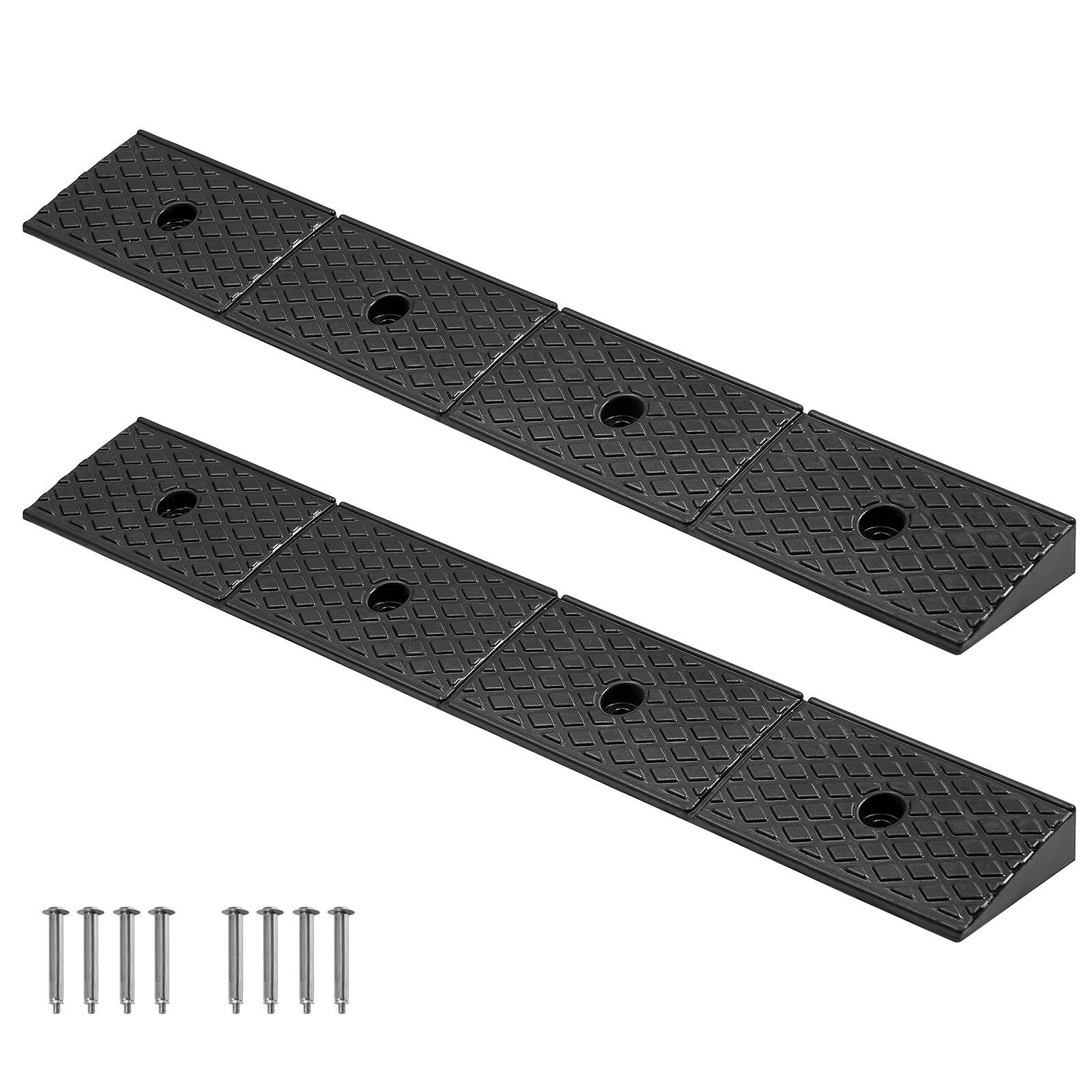 rubber curb ramp, 33069 lbs load capacity, 2 inches rise height heavy duty rubber threshold ramp with drainage tank for wheelchairs, strollers, motorcycles, cars, lawn mowers & trailers, 2 pack