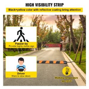 rubber speed bump, 1 pack 2 channel speed bump hump, 72.8" long modular speed bump rated 22000 lbs load capacity, 72.8 x 12.2 x 2.2 garage speed bump for asphalt concrete gravel driveway 6 ft
