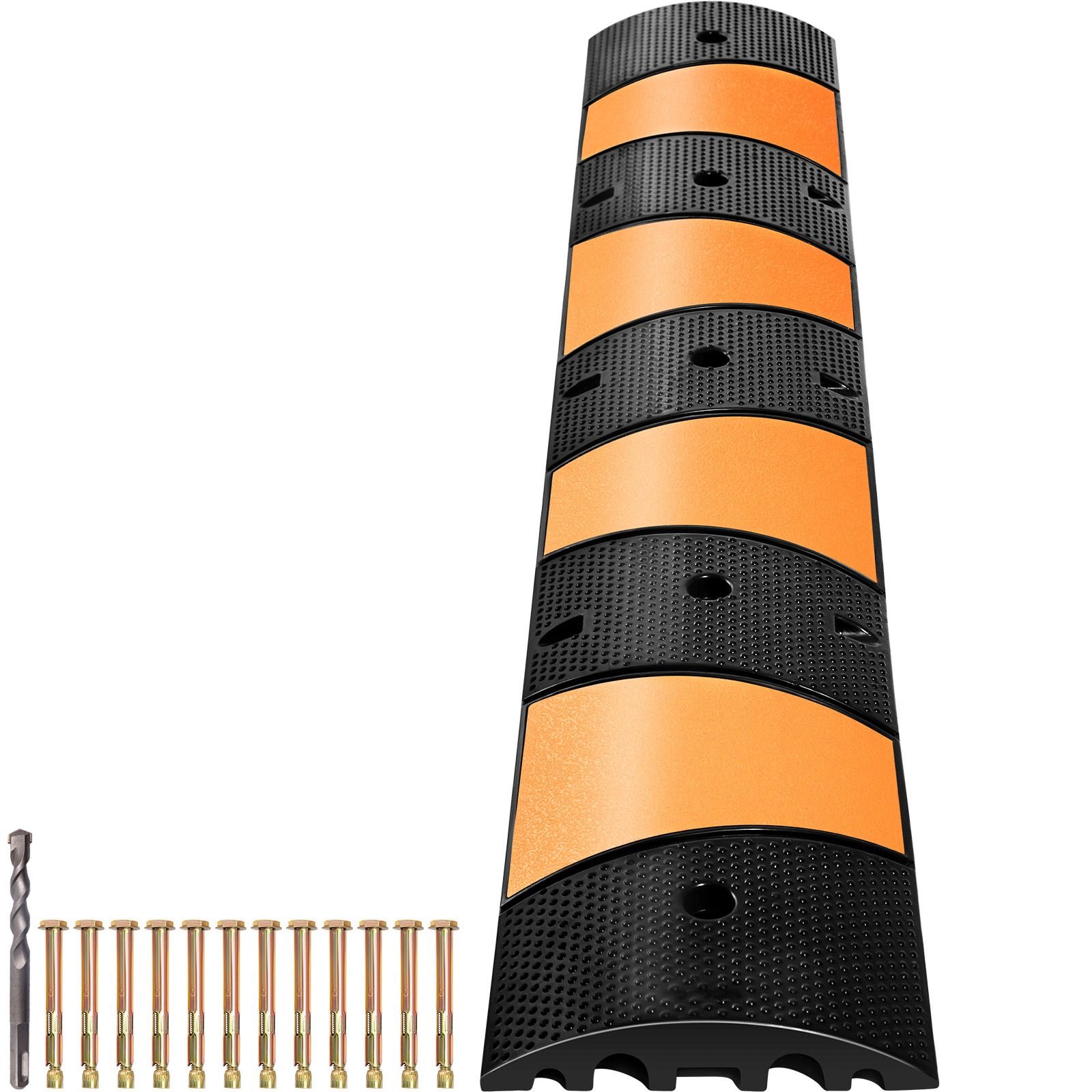 rubber speed control hump, dual channel, 2 units, 72.8" length, supports up to 22000 lbs, dimensions 72.8 x 12.2 x 2.2, suitable for asphalt, concrete, and gravel surfaces 6 feet