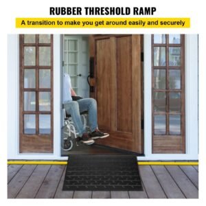 rubber threshold ramp, 2.6" rise threshold ramp doorway, 3 channels cord cover rubber solid threshold ramp, rubber angled entry rated 2202 lbs load capacity for wheelchair and scooter