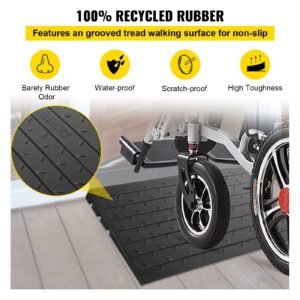 rubber threshold ramp, 2.6" rise threshold ramp doorway, 3 channels cord cover rubber solid threshold ramp, rubber angled entry rated 2202 lbs load capacity for wheelchair and scooter