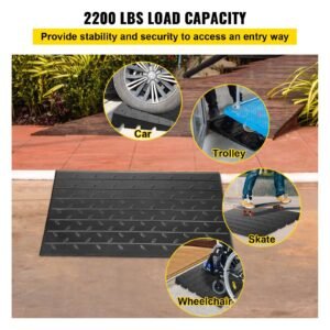 rubber threshold ramp, 2.6" rise threshold ramp doorway, 3 channels cord cover rubber solid threshold ramp, rubber angled entry rated 2202 lbs load capacity for wheelchair and scooter