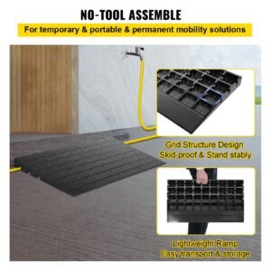 rubber threshold ramp, 2.6" rise threshold ramp doorway, 3 channels cord cover rubber solid threshold ramp, rubber angled entry rated 2202 lbs load capacity for wheelchair and scooter