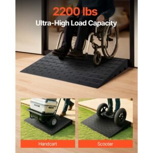 rubber threshold ramp, 4" rise threshold ramp doorway, 3 channels cord cover rubber solid threshold ramp, rubber angled entry rated 2200 lbs load capacity for wheelchair and scooter