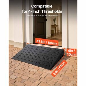 rubber threshold ramp, 4" rise threshold ramp doorway, 3 channels cord cover rubber solid threshold ramp, rubber angled entry rated 2200 lbs load capacity for wheelchair and scooter