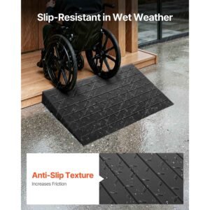 rubber threshold ramp, 4" rise threshold ramp doorway, 3 channels cord cover rubber solid threshold ramp, rubber angled entry rated 2200 lbs load capacity for wheelchair and scooter