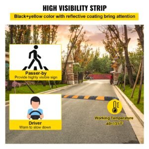 rubber traffic calming device, single unit with dual channels, 72" length modular design supports up to 22000 lbs, dimensions 72.8 x 12.2 x 2.2, suitable for asphalt, concrete, and gravel sur