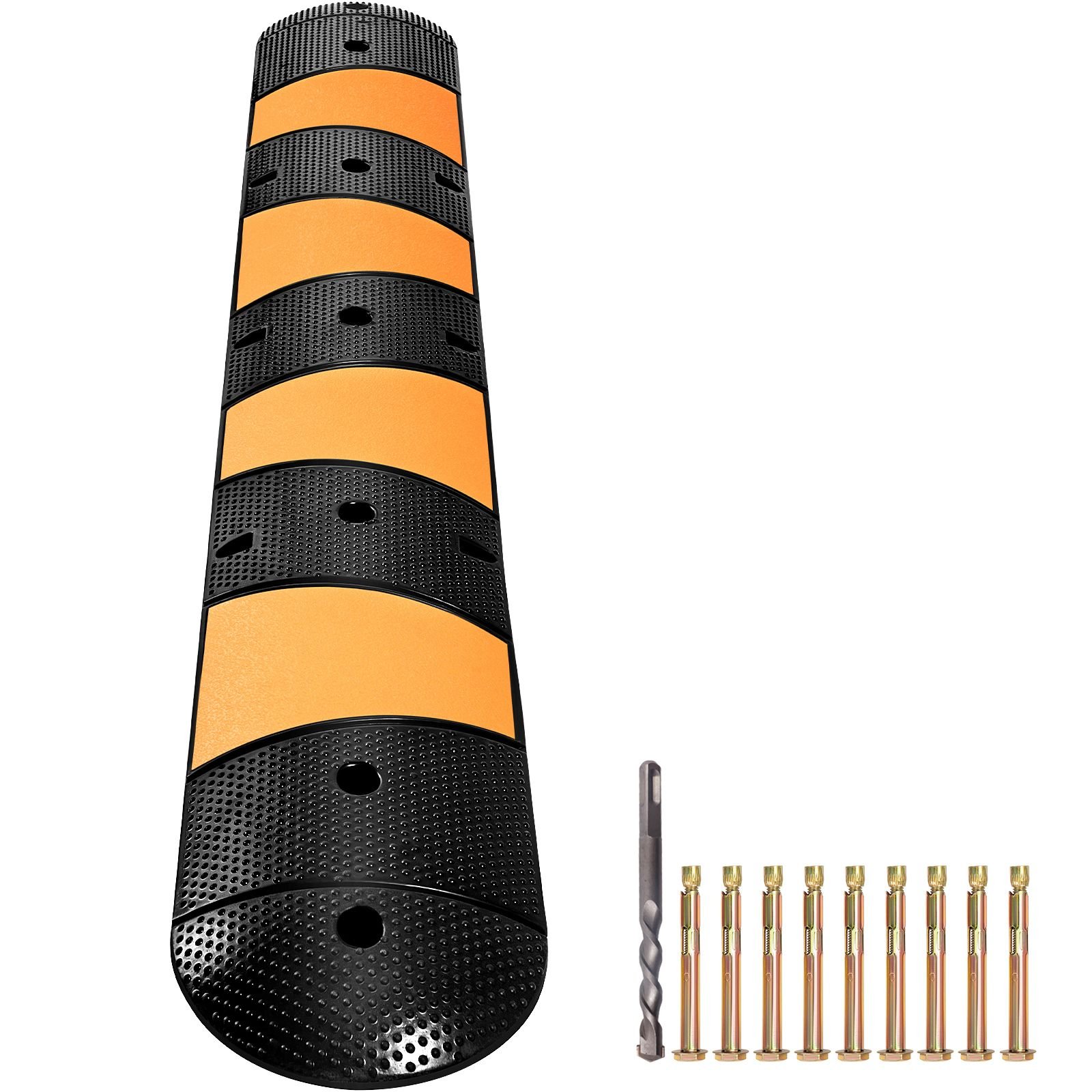 rubber traffic calming device, single unit with dual channels, 72" length modular design supports up to 22000 lbs, dimensions 72.8 x 12.2 x 2.2, suitable for asphalt, concrete, and gravel sur
