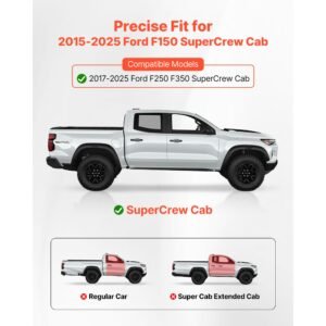 running boards, 6 inches side steps compatible with 2015 2025 ford f150 supercrew cab, 2017 2025 ford f150 supercrew cab, black carbon steel nerf bars, 550 lbs load capacity, non slip surface