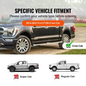 running boards, 6" step bars compatible with 2015 2023 ford f150 crew cab/2017 2023 ford f 250 f 350 super duty crew cab, 201 stainless steel side steps nerf bars, 500lbs capacity, 2 piece