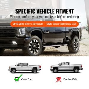 running boards, 6" step bars compatible with 2019 2023 chevy silverado/gmc sierra 1500/2020 2024 silverado/sierra 2500/3500hd crew cab, 201 stainless steel side steps nerf bars, 500lbs, 2 piece