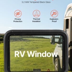 rv exit window, 30" w x 22" h tinted rv window with net screen and trim ring, fit for 1 1/4" 1 13/16" thickness wall, rv window replacement for teardrop cargo trailer camper, dot approved