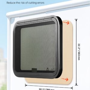rv exit window, 30" w x 22" h tinted rv window with net screen and trim ring, fit for 1 1/4" 1 13/16" thickness wall, rv window replacement for teardrop cargo trailer camper, dot approved