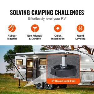 rv leveling pads, 9 inch round landing feet, permanent attached jack stabilizers, rubber jack pads, 5000 lbs capacity per rv jack pad, 5th wheels, travel trailers, class a/c motorhomes (6 pack)