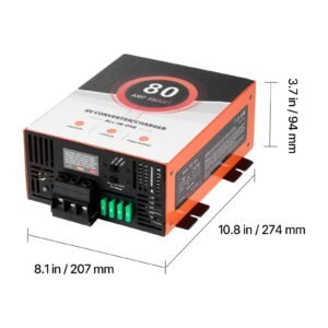 rv power converter, 80 amp, 110v ac to 12v dc rv converter battery charger, multi stage smart charging, 13v to 16.5v operating range, compatible with lithium & lead acid battery, for camper