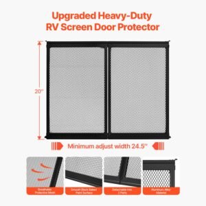 rv screen door protector, 24.5 x 20 inch door grille, easy to install and disassemble, reinforced breathable protective mesh, aluminum alloy camper rv entry protector for pet protection, black