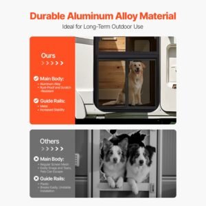 rv screen door protector, 24.5 x 20 inch door grille, easy to install and disassemble, reinforced breathable protective mesh, aluminum alloy camper rv entry protector for pet protection, black