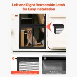 rv screen door protector, 24.5 x 20 inch door grille, easy to install and disassemble, reinforced breathable protective mesh, aluminum alloy camper rv entry protector for pet protection, black