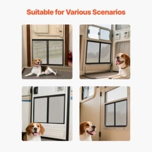 rv screen door protector, 24.5 x 20 inch door grille, easy to install and disassemble, reinforced breathable protective mesh, aluminum alloy camper rv entry protector for pet protection, black