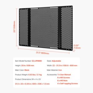 rv screen door protector, adjusts from 22 to 31.5 inch, adjustable door grille, easy to install, reinforced breathable honeycomb holes, iron camper rv entry protector for pet protection, black